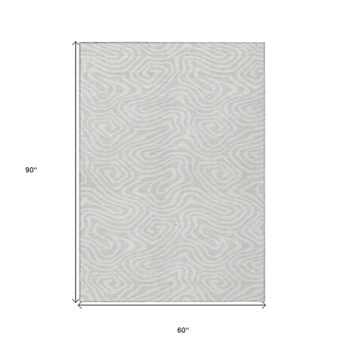 5' X 8' Silver And Gray Abstract Washable Indoor Outdoor Area Rug