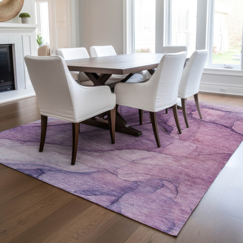 5' X 8' Purple Lilac And Lavender Abstract Washable Indoor Outdoor Area Rug