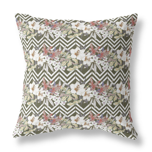 20"x20" Brown Red Blown Seam Broadcloth Floral Throw Pillow