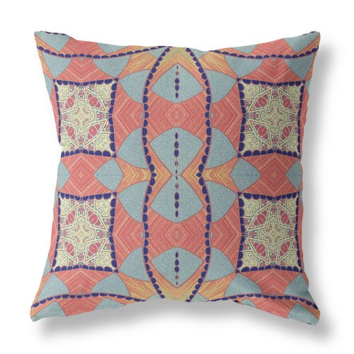 26" X 26" Red And Indigo Blown Seam Geometric Indoor Outdoor Throw Pillow