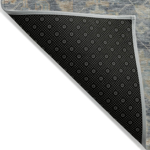 5' X 8' Denim Blue Brown And Beige Damask Washable Indoor Outdoor Area Rug