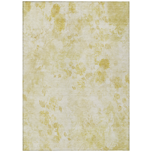 3' X 5' Gold Wheat And Ivory Floral Washable Indoor Outdoor Area Rug