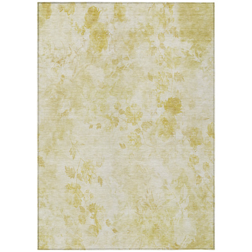 3' X 5' Gold Wheat And Ivory Floral Washable Indoor Outdoor Area Rug