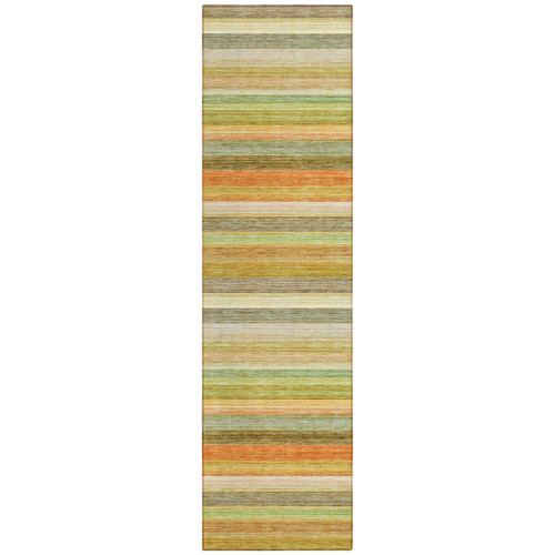 2' X 8' Artichoke Green Striped Washable Non Skid Indoor Outdoor Runner Rug