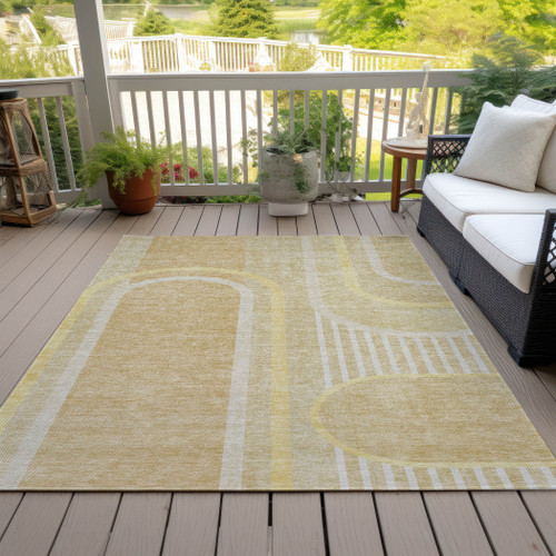 3' X 5' Beige Abstract Washable Indoor Outdoor Area Rug