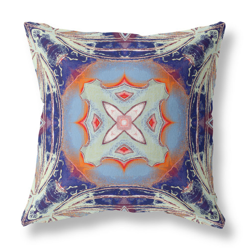 26" X 26" Cream And Orange Blown Seam Geometric Indoor Outdoor Throw Pillow