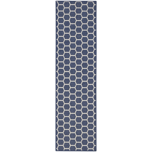 6' Navy Blue And Ivory Geometric Indoor Outdoor Area Rug