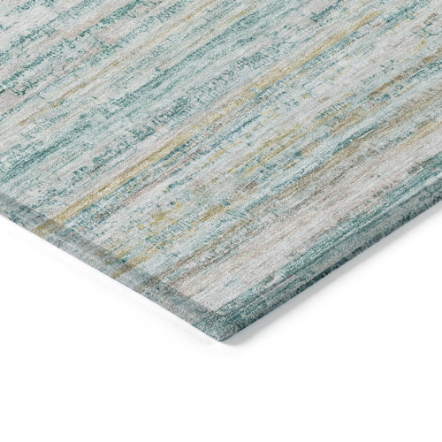3' X 5' Teal Blue Striped Washable Indoor Outdoor Area Rug