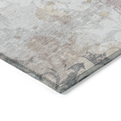 5' X 8' Ivory Light Purple And Gray Damask Washable Indoor Outdoor Area Rug
