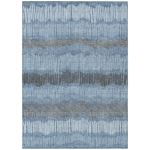 5' X 8' Blue Black And Gray Striped Washable Indoor Outdoor Area Rug