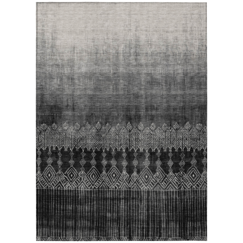 3' X 5' Black Ivory And Gray Ombre Washable Indoor Outdoor Area Rug