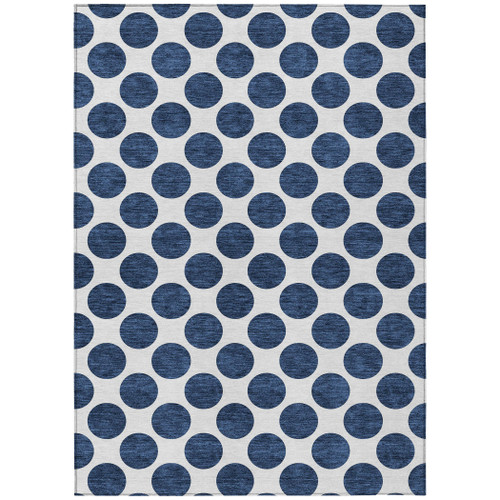 5' X 8' Navy Blue And Ivory Polka Dot Washable Indoor Outdoor Area Rug