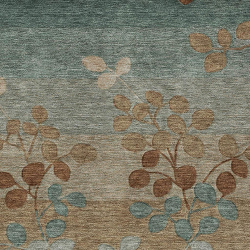 5' X 8' Brown And Teal Blue Floral Washable Indoor Outdoor Area Rug