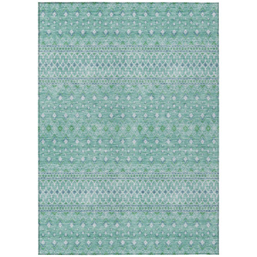 5' X 8' Aqua Teal Blue And Ivory Tribal Washable Indoor Outdoor Area Rug
