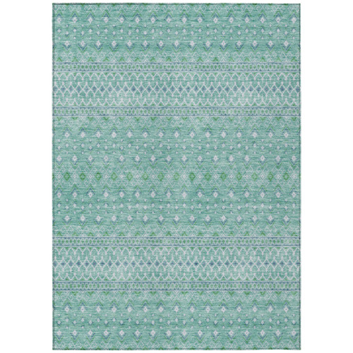5' X 8' Aqua Teal Blue And Ivory Tribal Washable Indoor Outdoor Area Rug