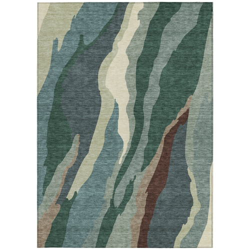 5' X 8' Sage Brown And Beige Abstract Washable Indoor Outdoor Area Rug