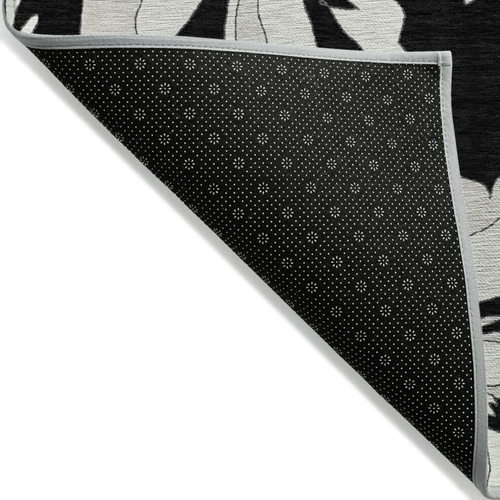 3' X 5' Black Gray And Silver Floral Washable Indoor Outdoor Area Rug