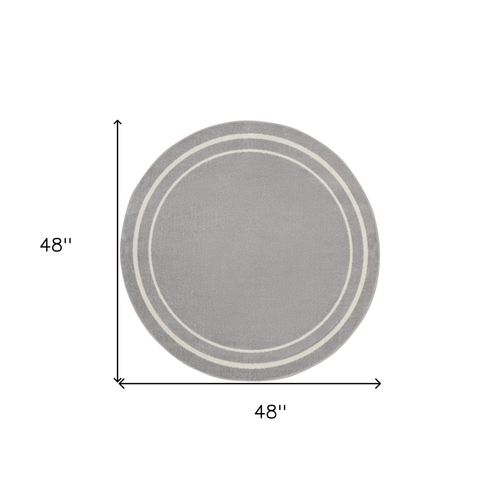 4' Gray And Ivory Round Indoor Outdoor Area Rug