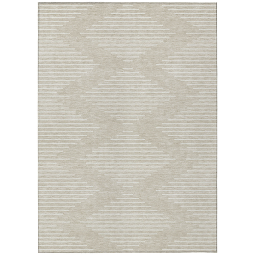 3' X 5' Beige And Ivory Geometric Washable Indoor Outdoor Area Rug
