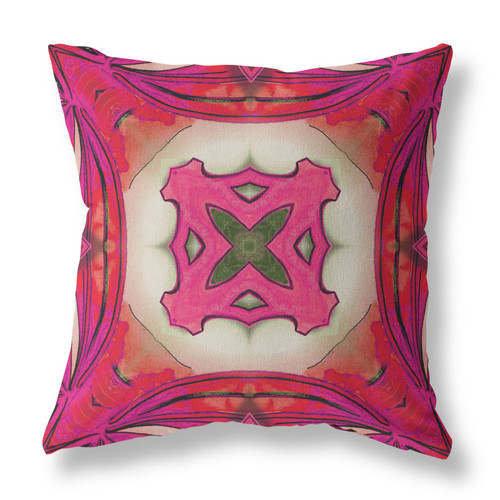 26" X 26" Hot Pink Blown Seam Geometric Indoor Outdoor Throw Pillow