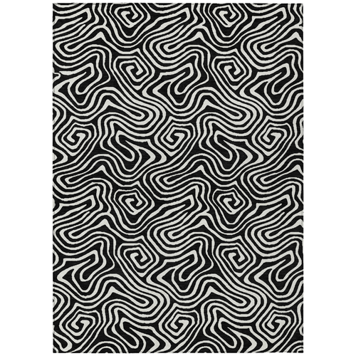 3' X 5' Black And Ivory Abstract Washable Indoor Outdoor Area Rug