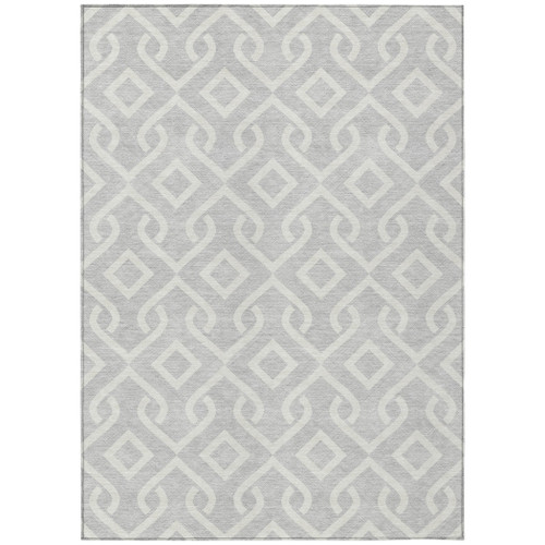 5' X 8' Silver And Ivory Geometric Washable Indoor Outdoor Area Rug