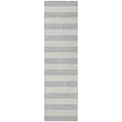 8' Runner Gray and Ivory Striped Washable Non Skid Indoor Outdoor Runner Rug