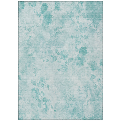 3' X 5' Aqua Teal Blue And Ivory Floral Washable Indoor Outdoor Area Rug