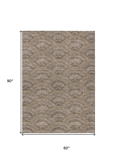 5' X 8' Brown Beige And Taupe Geometric Washable Indoor Outdoor Area Rug