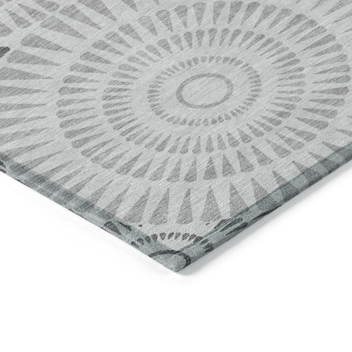 5' X 8' Gray And Dark Gray Geometric Washable Indoor Outdoor Area Rug