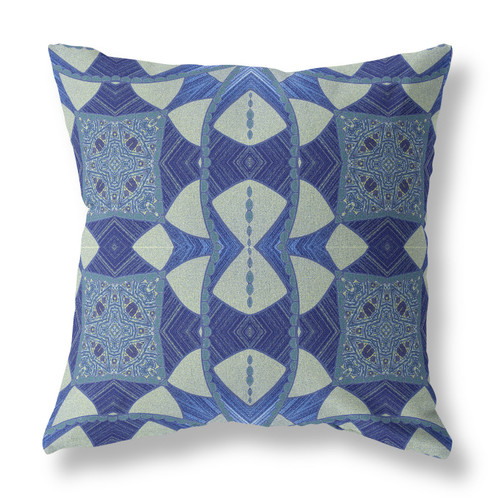 26" X 26" Dark Blue Blown Seam Geometric Indoor Outdoor Throw Pillow