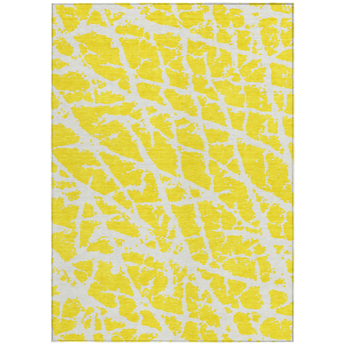 3' X 5' Yellow and White Abstract Washable Non Skid Indoor Outdoor Area Rug