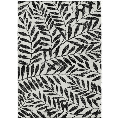 5' X 8' Black And Ivory Floral Washable Indoor Outdoor Area Rug