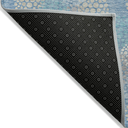 5' X 8' Sky Blue Gray And Ivory Polka Dot Washable Indoor Outdoor Area Rug