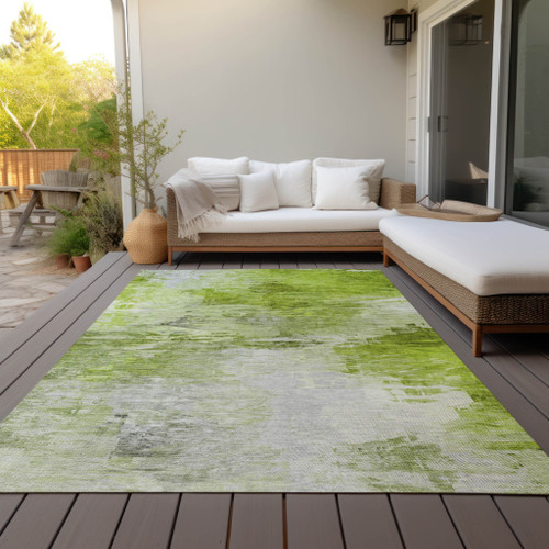 3' X 5' Artichoke Green Lime Green And Green Abstract Washable Indoor Outdoor Area Rug