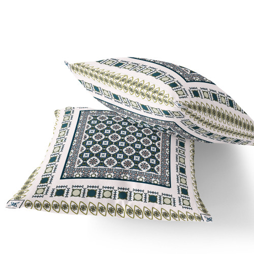 Set of Two 18" White Botanical Indoor Outdoor Throw Pillow Cover and Insert Polyester Home Accent