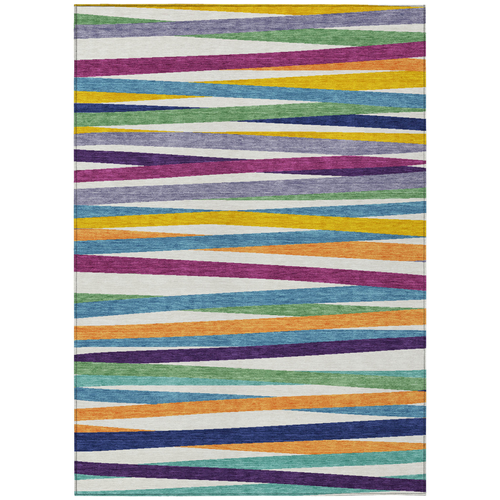 3' X 5' Blue Green And Copper Striped Washable Indoor Outdoor Area Rug