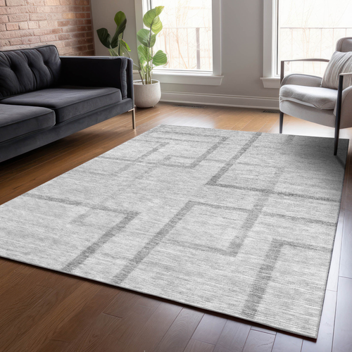 5' X 8' Gray Charcoal And Silver Geometric Washable Indoor Outdoor Area Rug