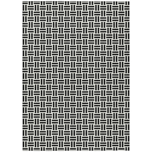 3' X 5' Black And Ivory Geometric Washable Indoor Outdoor Area Rug