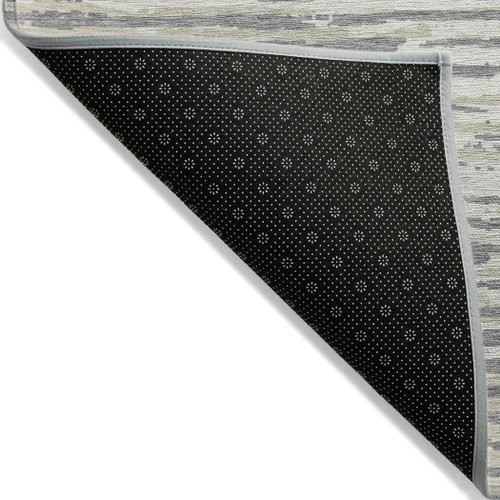 5' X 8' Gray And Ivory Striped Washable Indoor Outdoor Area Rug