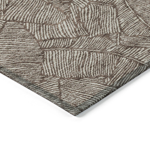 3' X 5' Brown And Beige Floral Washable Indoor Outdoor Area Rug