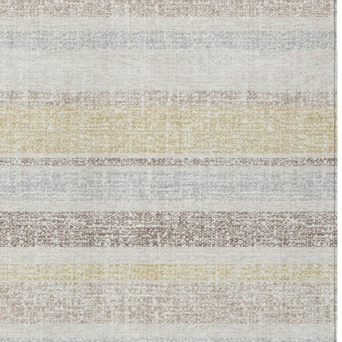 3' X 5' Ivory And Beige Striped Washable Indoor Outdoor Area Rug