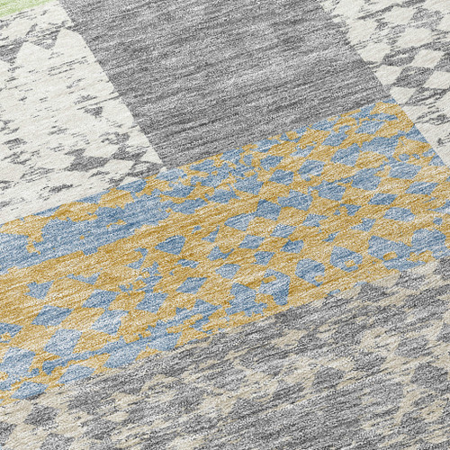 3' X 5' Gray Ivory And Mint Green Geometric Washable Indoor Outdoor Area Rug