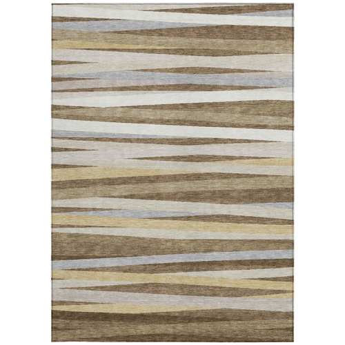 5' X 8' Brown Beige And Gray Striped Washable Indoor Outdoor Area Rug