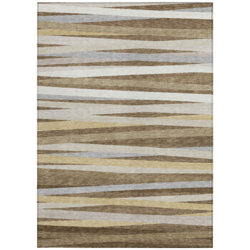 5' X 8' Brown Beige And Gray Striped Washable Indoor Outdoor Area Rug