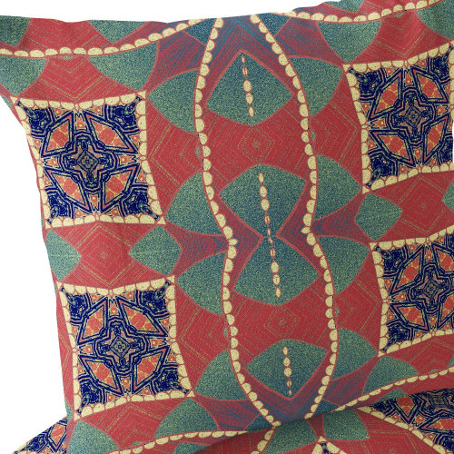 Set of Two 16" X 16" Blue and Green Blown Seam Eclectic Indoor Outdoor Throw Pillow Polyester Decor