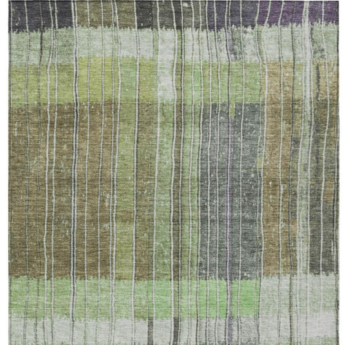 3' X 5' Artichoke Green Charcoal And Purple Striped Washable Indoor Outdoor Area Rug - Artichoke Green, Charcoal, Purple