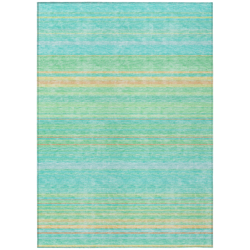 5' X 8' Aqua Green And Yellow Striped Washable Indoor Outdoor Area Rug