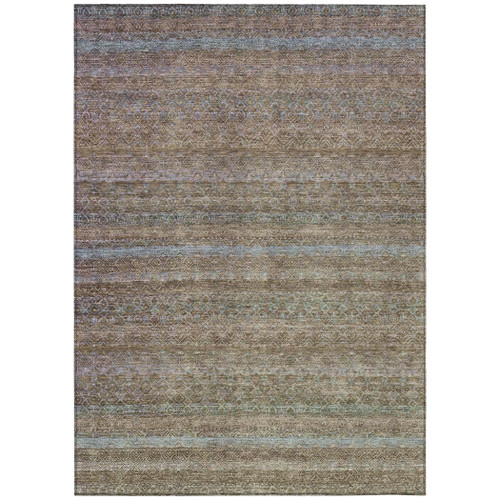 5' X 8' Brown And Denim Blue Striped Washable Indoor Outdoor Area Rug