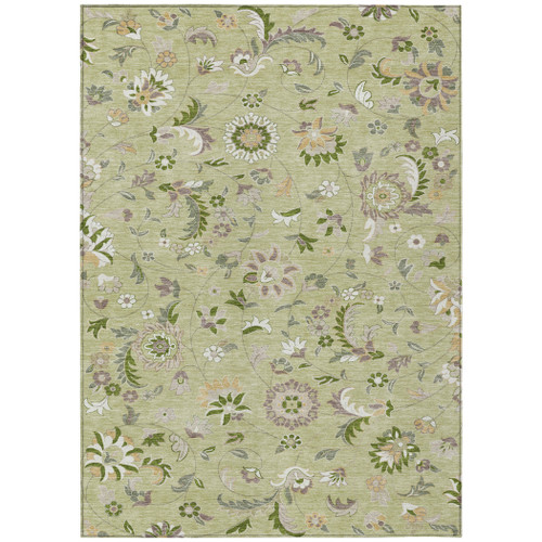 3' X 5' Artichoke Green Gray And Brown Floral Washable Indoor Outdoor Area Rug